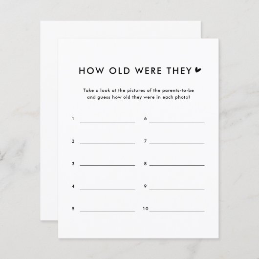 Minimalistisch wie alt waren sie Baby Duschspiel (Vorne/Hinten)