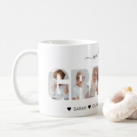 Minimalistisch Wir Liebe Sie GRANNY Foto Collage Kaffeetasse (Mit Donut)