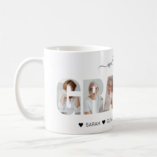 Minimalistisch Wir Liebe Sie GRANNY Foto Collage Kaffeetasse (Links)