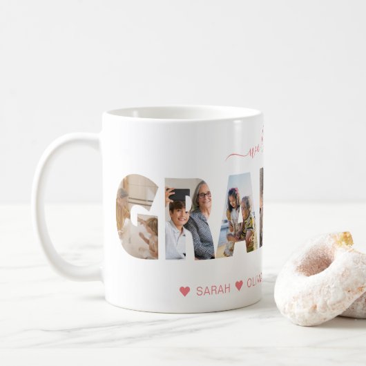 Minimalistisch Wir Liebe Sie Oma FotoCollage Rosa Kaffeetasse (Mit Donut)