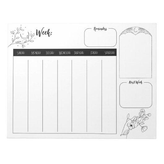 Minimalistisch Witchy Weekly Planner Notepad Notizblock (Vorderseite)