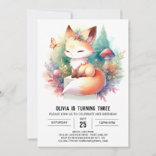 Minimalistisch Woodland Fox Geburtstagsdigital Einladung