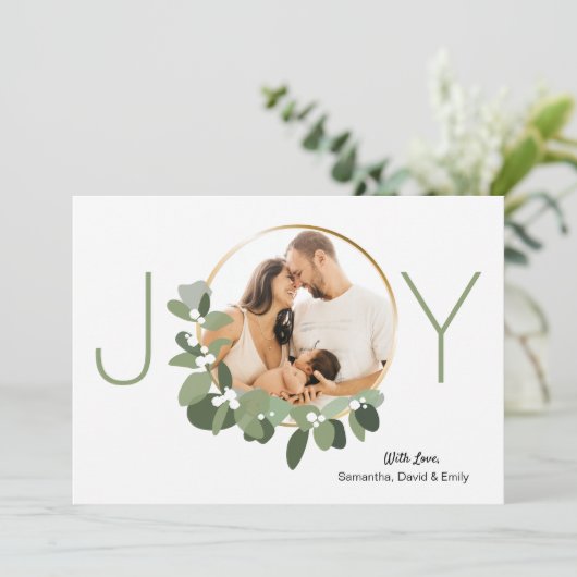 Minimalistisch Wreath Joy Custom Foto Weihnachten Karte (Stehend Vorderseite)