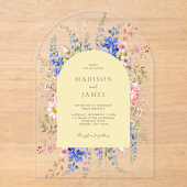 Minimalistisch-Yellow-Boho-Wildblume-Blumenhochzei Acryleinladungen (Vorderseite)