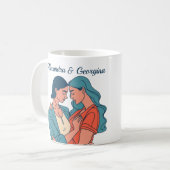 Minimalistisch Zeichnend lesbisches Paar Personali Kaffeetasse (Vorderseite Links)