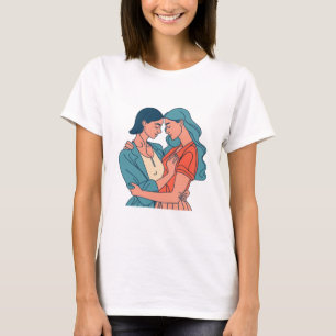 Minimalistisch Zeichnend Niedliches lesbisches Paa T-Shirt