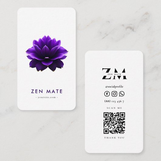 Minimalistisch Zen Lotus Yoga Wellness Qr Code Visitenkarte (Vorne/Hinten)