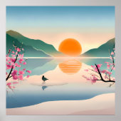 Minimalistisch Zen Sunrise Lake Stretched Canvas P Poster (Vorne)