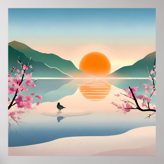 Minimalistisch Zen Sunrise Lake Stretched Canvas P Poster (Vorne)
