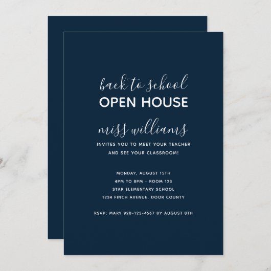 Minimalistisch zurück zur offenen Schule Einladung (Vorne/Hinten)