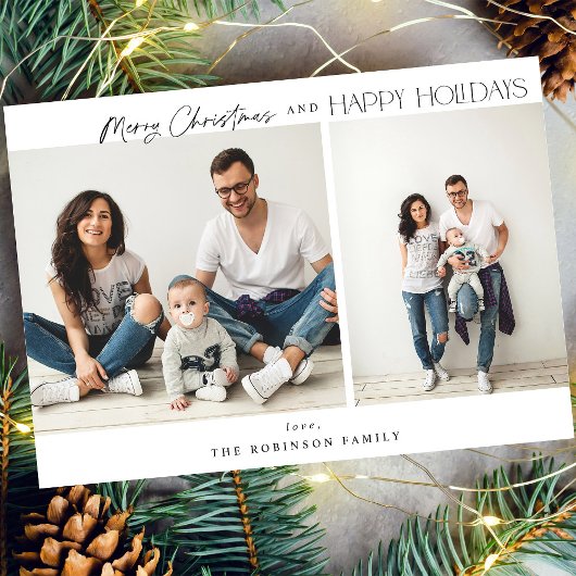 Minimalistisch zwei Fotos frohe Weihnachten