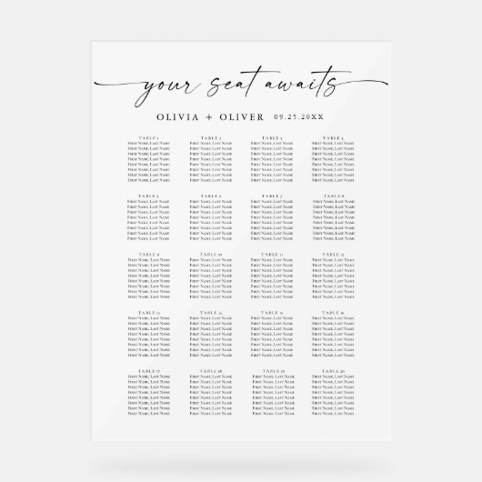 Minimalistische 20-Tisch-Sitzkarte Akryllische Bes Acrylschild (Vorderseite)