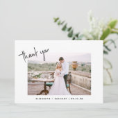 Minimalistische 2-Foto-Hochzeit Dankeskarte (Stehend Vorderseite)