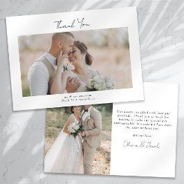 Minimalistische 2-Foto-Kalligrafie-Hochzeit Dankeskarte