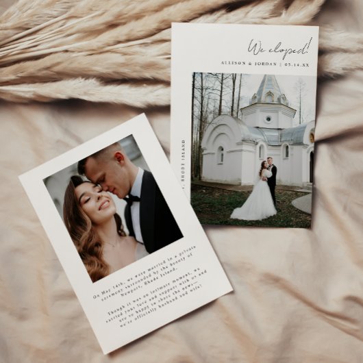 Minimalistische 2-Foto-Script-Elopement Ankündigung