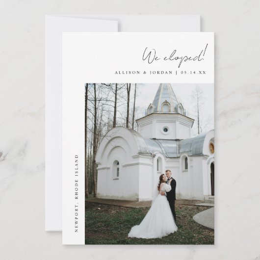 Minimalistische 2-Foto-Script-Elopement Ankündigung (Vorderseite)