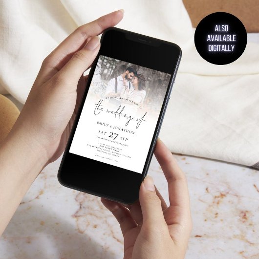 Minimalistische 2 Fotos Overlay QR Code Hochzeit Einladung