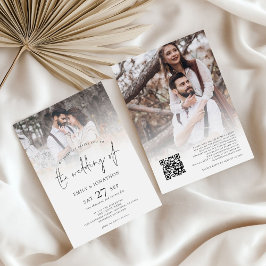 Minimalistische 2 Fotos Overlay QR Code Hochzeit Einladung