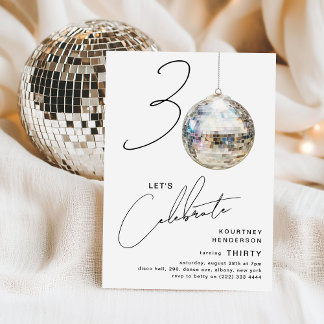 Minimalistische 30. Disco Ball Geburtstagsparty Einladung