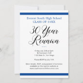 Minimalistische 30-jährige Wiedersehen in Blau und Einladung (Vorderseite)