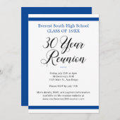 Minimalistische 30-jährige Wiedersehen in Blau und Einladung (Vorne/Hinten)