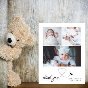 Minimalistische 3-Foto-chice Dankeskarten für Baby Postkarte