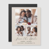 Minimalistische 3-Foto Collage Beige Save the Date Magneteinladung (Vorne/Hinten)