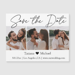 Minimalistische 3-Foto-Collage speichern den Datum Magnetkarte