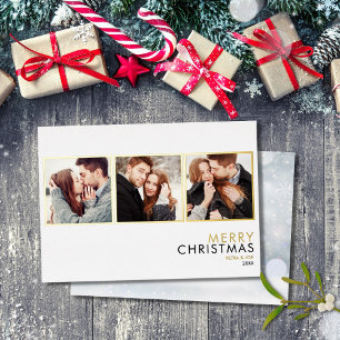 Minimalistische 3-Foto-Collage Weihnachten Gold Folien Feiertagskarte