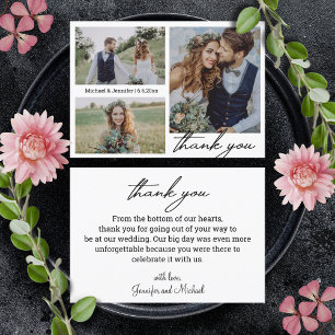 minimalistische 3-Fotos-Collage Hochzeit Danke Karte