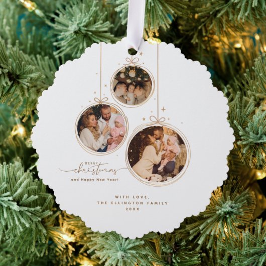 Minimalistische 3-Fotos-Familie Frohe Weihnachtsfe Ornament Karte (Insitu (Baum))