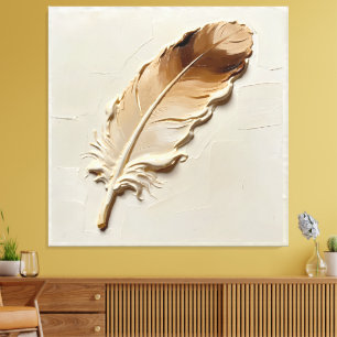Minimalistische 3D-Öl-Beige-Braun-Feder-Textur Leinwanddruck
