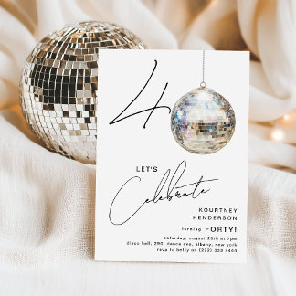 Minimalistische 40. Disco Ball Geburtstagsparty Einladung