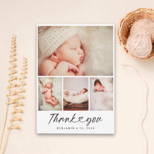 Minimalistische 4-Foto-Collage Baby Shower Danke s Postkarte