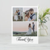 Minimalistische 4-Foto Hochzeit Dankeskarte (Stehend Vorderseite)