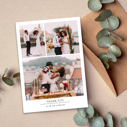 Minimalistische 4-Foto Hochzeit Dankeskarte