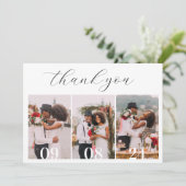 Minimalistische 4-Foto-Kalligrafie-Hochzeit Dankeskarte (Stehend Vorderseite)