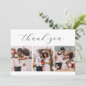 Minimalistische 4-Foto-Kalligrafie-Hochzeit Dankeskarte (Stehend Vorderseite)