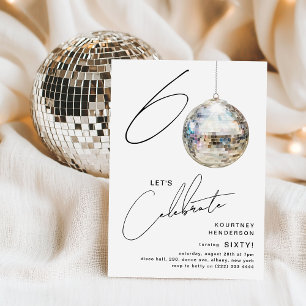 Minimalistische 60. Disco Ball Geburtstagsparty Einladung