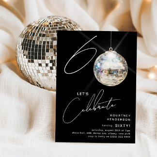 Minimalistische 60. Disco Ball Geburtstagsparty Einladung