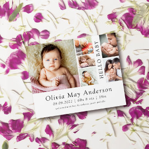 Minimalistische 6-Foto-Hello-Baby-Geburtsanzeige F Flyer