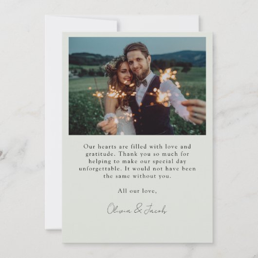 Minimalistische 7 Foto Hochzeit Dankeskarte (Rückseite)