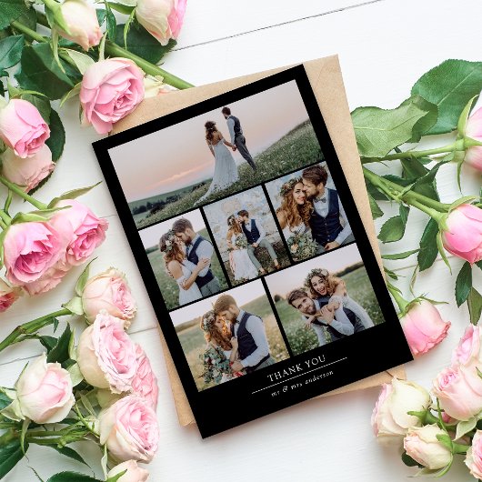 Minimalistische 7 Foto Hochzeit Dankeskarte