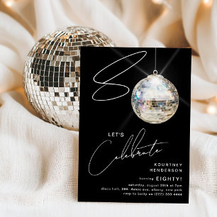 Minimalistische 80. Disco Ball Geburtstagsparty Einladung