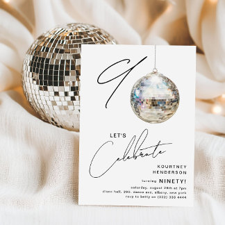 Minimalistische 90. Disco Ball Geburtstagsparty Einladung