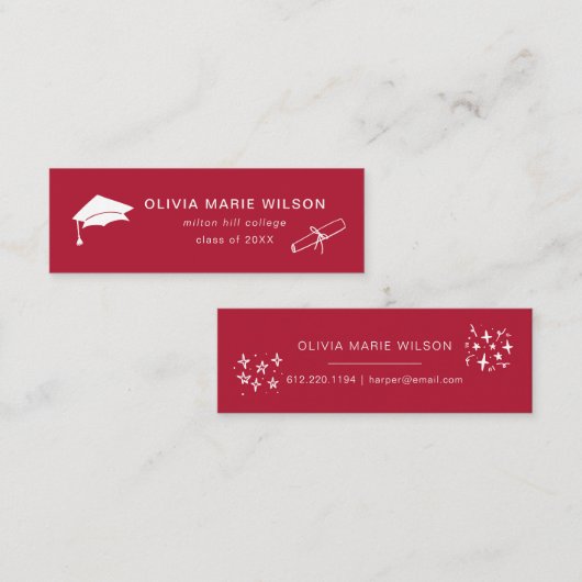 Minimalistische Abschluss Icon Name Card Rot Mini Visitenkarte (Vorne/Hinten)