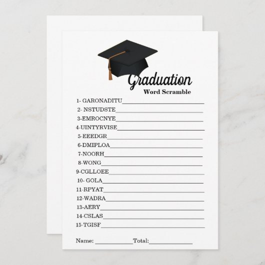 Minimalistische Abschlussfeier: Wortspiel Einladung (Vorne/Hinten)