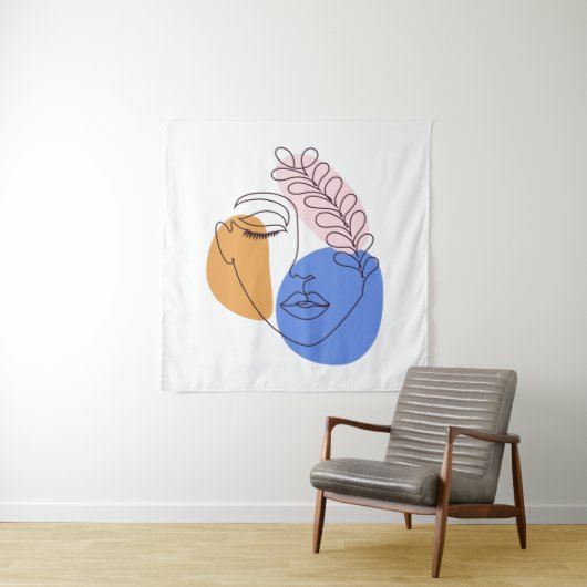 Minimalistische Abstrakte Gesichtspassage Portrait Wandteppich (Beispiel)