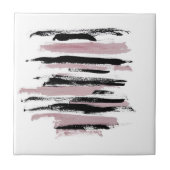 Minimalistische Abstrakte Kunst Schwarz-weiß Rosa Fliese (Vorderseite)