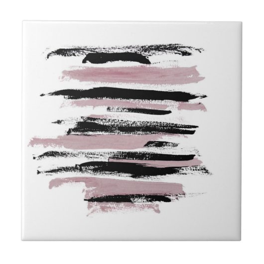 Minimalistische Abstrakte Kunst Schwarz-weiß Rosa Fliese (Vorderseite)